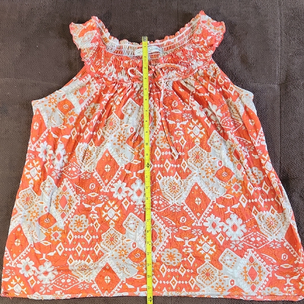 French Laundry Orange and White Patterned Blouse